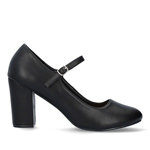 Heeled Mary Jane in black coloured soft faux leather