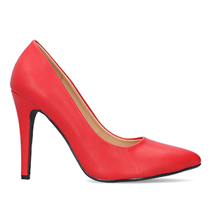 Red soft faux leather heeled pumps