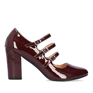 Heeled Mary Jane in garnet red patent soft leather