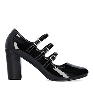 Heeled Mary Jane in black patent soft leather