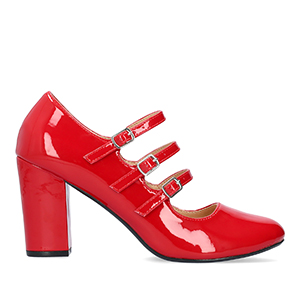 Mary Jane à talon simili cuir verni rouge