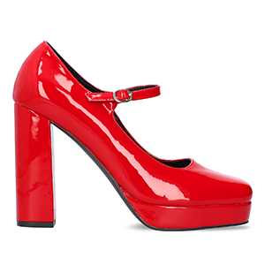 Schuh im Mary Jane Stil mit Absatz und Plateau in Lackleder Farbe rot  