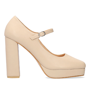 Schuh im Mary-Jane-Stil mit Absatz und Plateau in Softr beige-Farbe