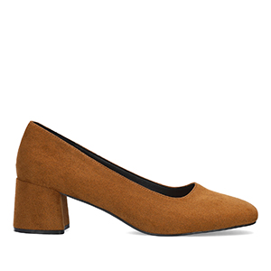 Brown faux suede heeled pumps