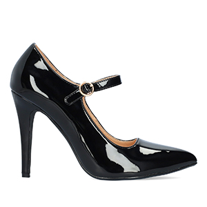 Black soft patent heeled Mary Jane