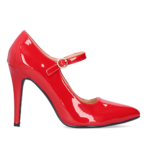 Red soft patent heeled Mary Jane