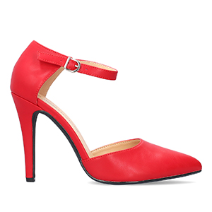 Red soft faux leather pumps