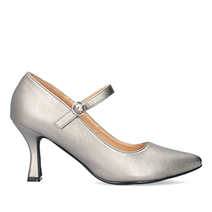 Mary Jane with kitten heel in old soft silver colour