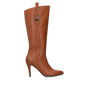 High heeled boots in camel soft faux leather