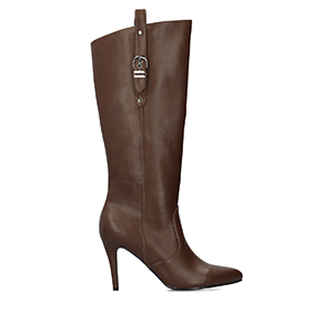 High heeled boots in brown soft faux leather