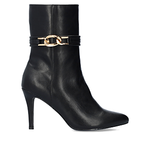 Heeled booties in soft black faux leather