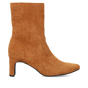 Camel faux suede heeled ankle boots