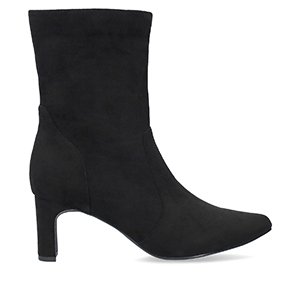 Black faux suede heeled ankle boots