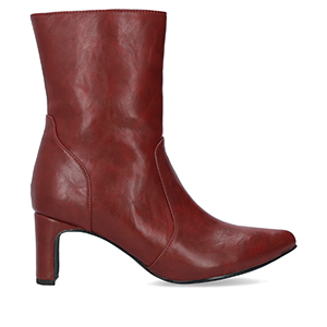 Garnet red  faux soft leather heeled ankle boots