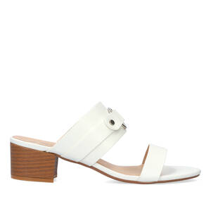 Square-heeled white colour mule