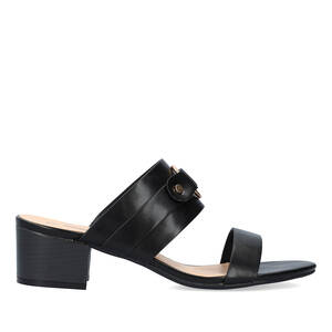 Square-heeled black colour mule