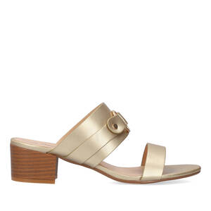 Square-heeled gold colour mule