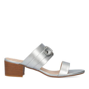 Square-heeled silver colour mule