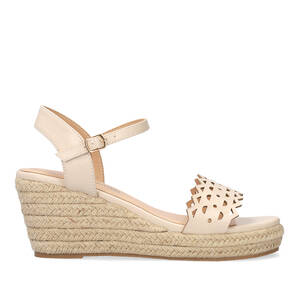 Soft nude sandals with jute wedge