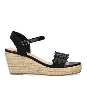 Soft black sandals with jute wedge