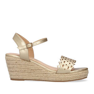 Soft gold coloured sandals with jute wedge