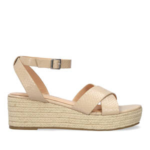 Nude sandals in soft coco material and jude wedge