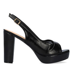 High heeled platform black sandals