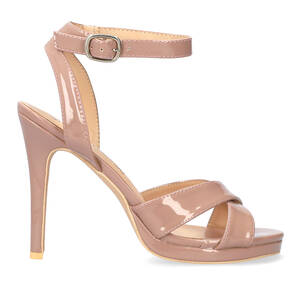 High heeled sandals in nude patent material