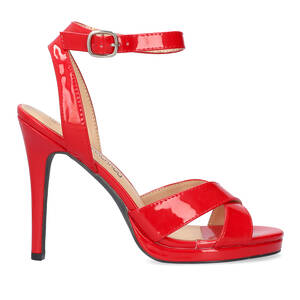 High heeled sandals in red patent material