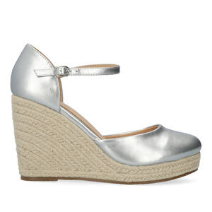 Silver soft espadrilles with jute wedge