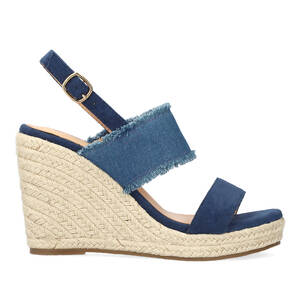 Suede blue sandal with jute wedge