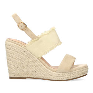 Suede beige sandal with jute wedge