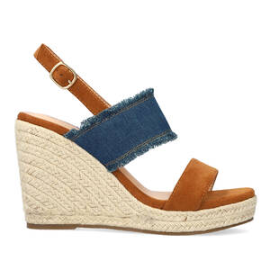 Suede brown sandal with jute wedge