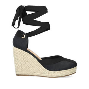 Black fabric espadrilles with jute wedge