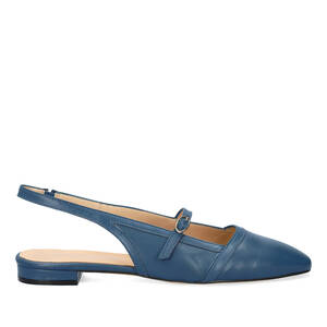 Flache Sling-Ballerina aus Leder Blau