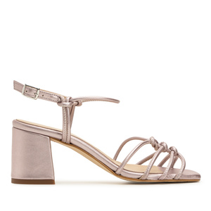 Knotted Sandals in Metallic Pink Leather