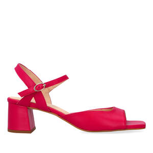 Sandalette mit Absatz aus Leder Fuchsia