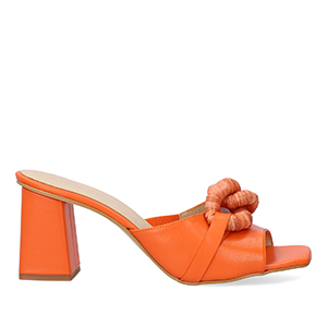 Orange leather heeled sandals