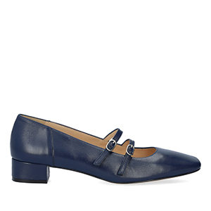 Heeled leather shoes in navy colour.