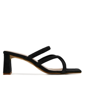 Heeled Mules in Black Split Leather with Square Toe