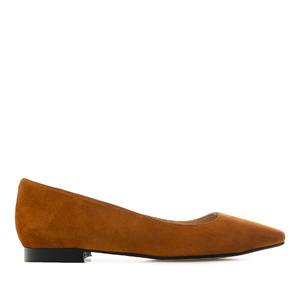 Ballet Flats in Tan-coloured Suede Leather