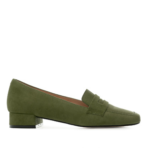 Moccasins in Olive Green Suede Leather