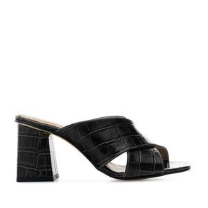 Sandals in Black Croc Leather