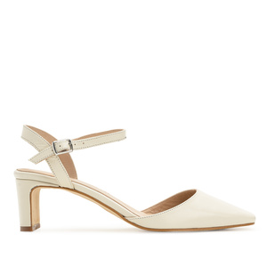 Slingback Heeled Shoes in Off White Leather