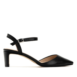 Slingback Heeled Shoes in Black Leather