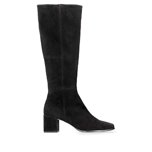 Knee-high black split leather boots