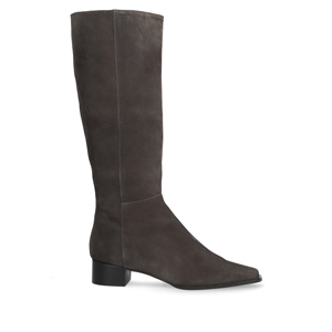 Knee-high boots in dark grey split leather