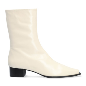 Bottines talons en cuir blanc cassé