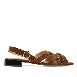 Sandals in Camel Embossed Leather