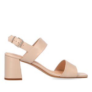 Heeled leather sandal in Beige colour 